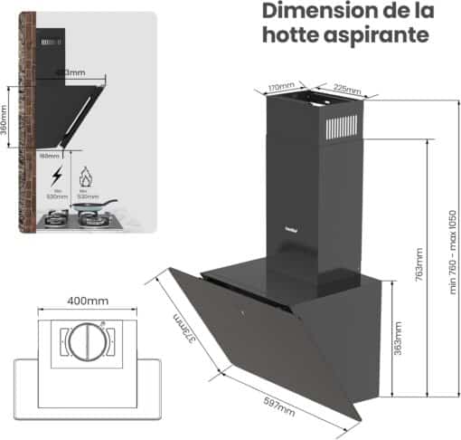 COMFEE' ANGJ64B-60 | Hotte Aspirante Inclinée 60cm en Verre – Image 7